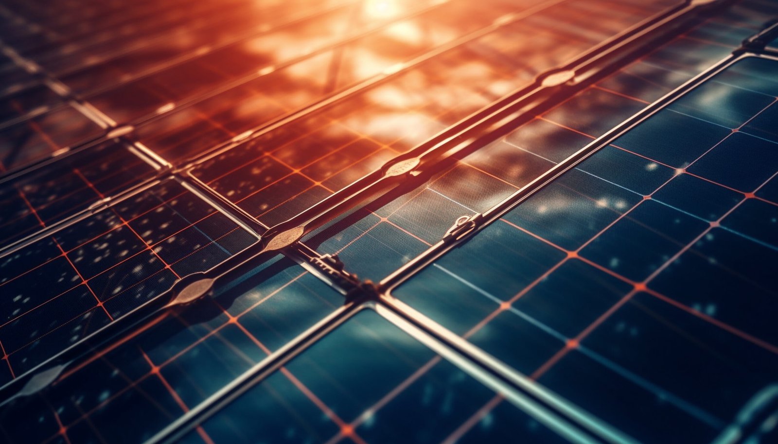 Futuristic solar power station generates electricity at sunset generative AI
